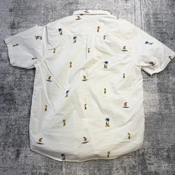 Tommy Bahama Shirt Mens XL White Seersucker Hula Girl Surfing Hawaiian Tropical - Picture 6 of 8